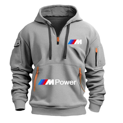 2025 BMW New Model Printed Men's Hooded Fashion Casual Sportswear Sweater Men's Trendy Leisure Sports with Zipper Pockets