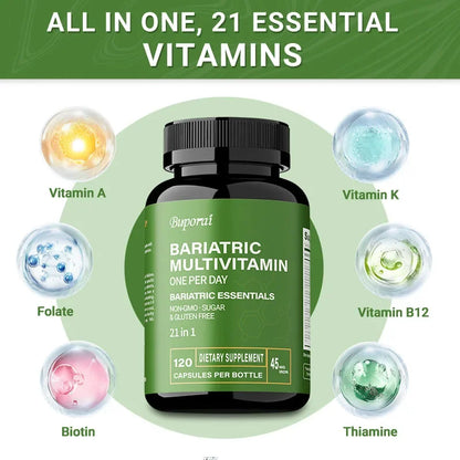 Bariatric Multivitamin Supplement - Contains 21 Vitamins and Minerals To Promote Overall Health and Maintain Energy Levels