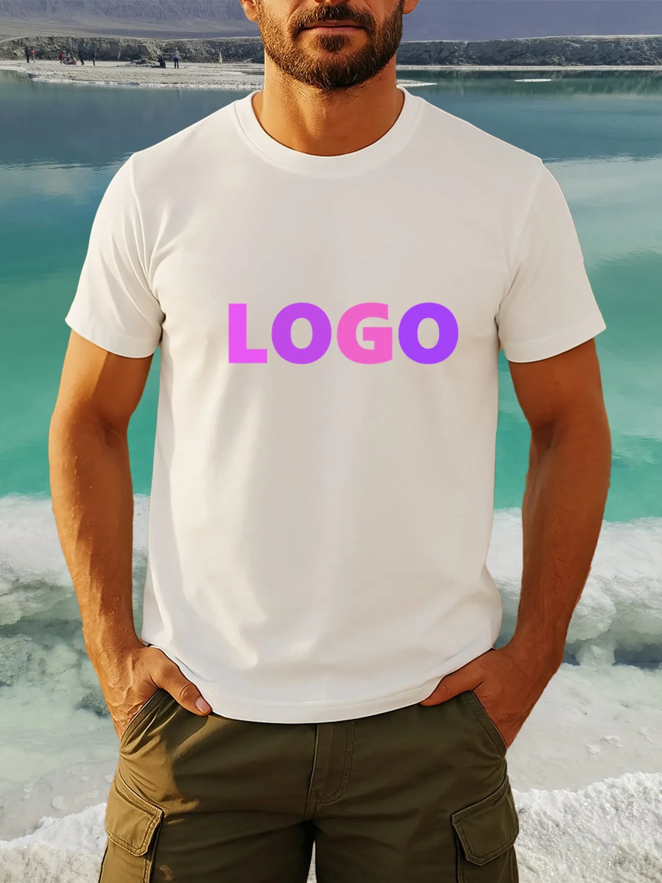 Customizable Men'S T-Shirt - Personalized "You Design Here" Text, Geometric Pattern, Soft Cotton, Casual Round Neck Short Sleeve