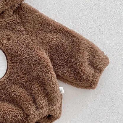 Baby Hooded Romper Bear Ears Cute Plush Baby Clothes Winter 0-2 Years Old Korean version Baby Clothes Baby Romper