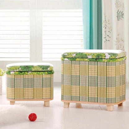 Eco-Friendly Bamboo Woven Storage Stool Wooden Multi-Functional Organizer Box Sofa Bench for Hallway Balcony Shoe Footrest