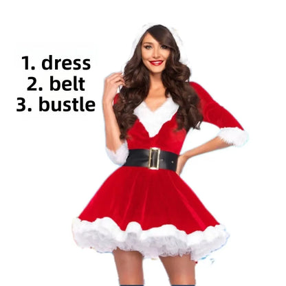Christmas Dress Outfit For Adult Females Performance Queen Santa Lolita Party Dresses Woman Clothes And Fishnet Stockings