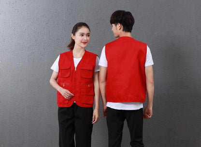 Customized multi-pocket vest work clothes with logo printing for supermarkets, educational institutions, catering, and photograp