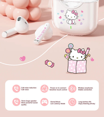 EBL19 Tws Wireless Bluetooth Headset Transparent Case Cute Hello Kitty Design Stereo Sound Earphones for All Smartphones