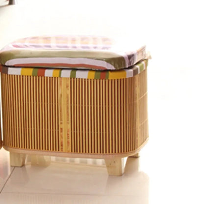 Eco-Friendly Bamboo Woven Storage Stool Wooden Multi-Functional Organizer Box Sofa Bench for Hallway Balcony Shoe Footrest