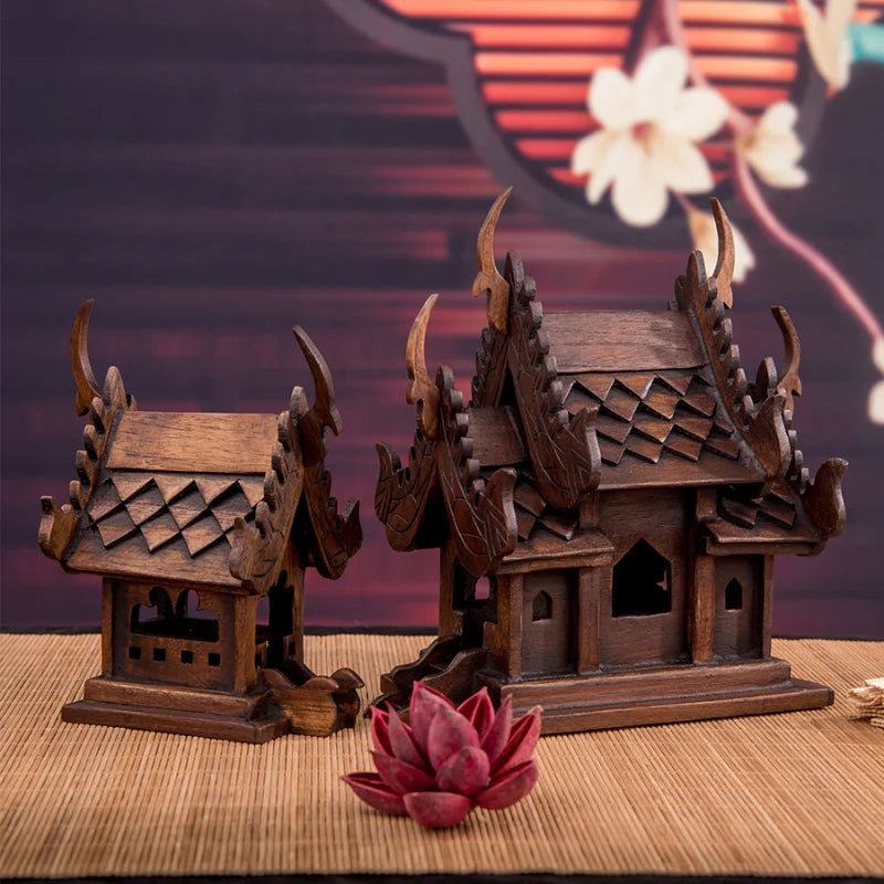 Eco-Friendly Solid Wood Carved House Ornament, Pure Handmade, Living Room, Bedroom Decor, Insect Proof Wood Wax Oil Finished