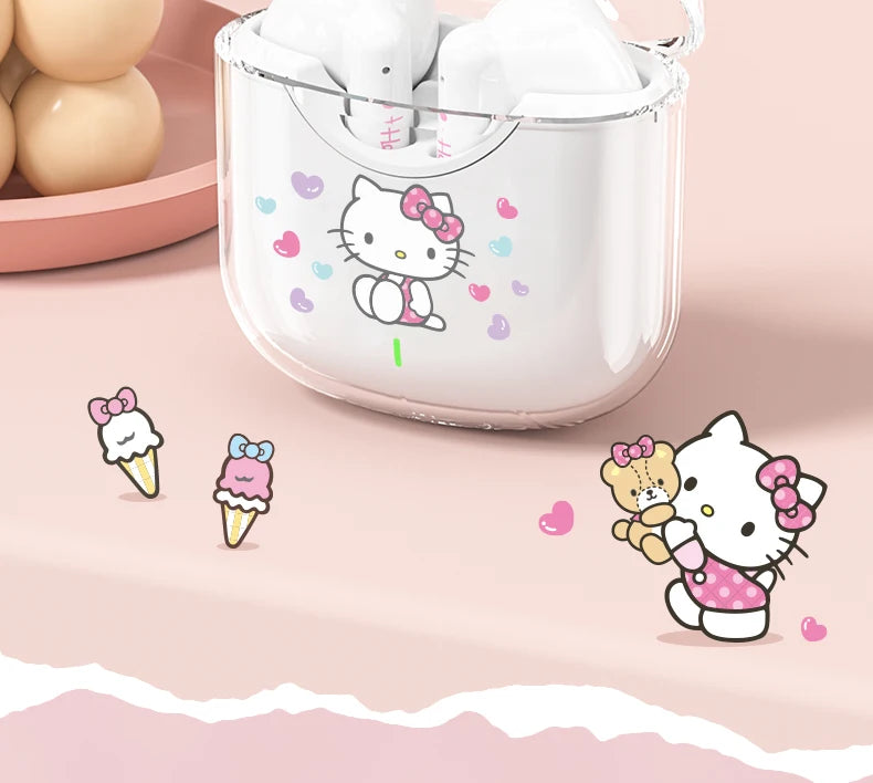 EBL19 Tws Wireless Bluetooth Headset Transparent Case Cute Hello Kitty Design Stereo Sound Earphones for All Smartphones