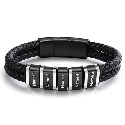 Custom Name Bracelets for Men Personalized Leather Bracelet with 1-5 Family Names Customized Gifts Jewelry for Dad Husband Son
