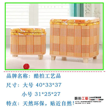 Eco-Friendly Bamboo Woven Storage Stool Wooden Multi-Functional Organizer Box Sofa Bench for Hallway Balcony Shoe Footrest