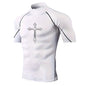 Men's Cross Print High Neck Breathable Training T-Shirt Quick-drying Long Sleeve Fitness Workout Stretch Tight Top S-3XL