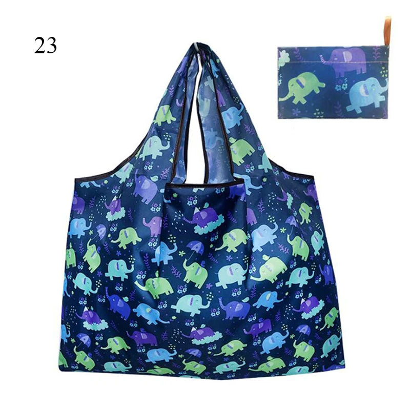 Eco-Friendly Printing Foldable Shopping Bag Tote Folding Pouch Handbags Convenient Large-capacity Thick For Travel Grocery Bag