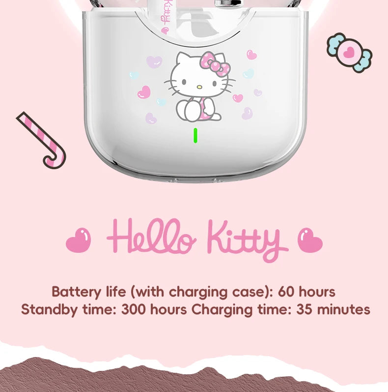 EBL19 Tws Wireless Bluetooth Headset Transparent Case Cute Hello Kitty Design Stereo Sound Earphones for All Smartphones