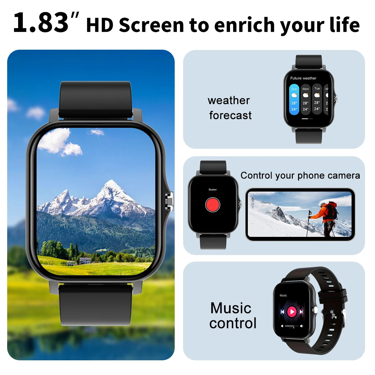 Smartwatch can answer and make calls, receive message reminders, multiple sports modes, compatible with Android and iPhone