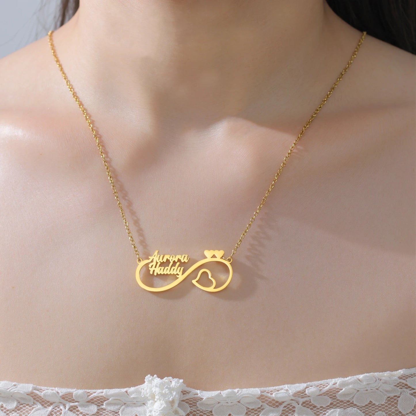 Sipuris Custom Double Name Necklace Infinite Love Heart Personalized Customization Golden Choker Stainless Steel Jewelry Gifts