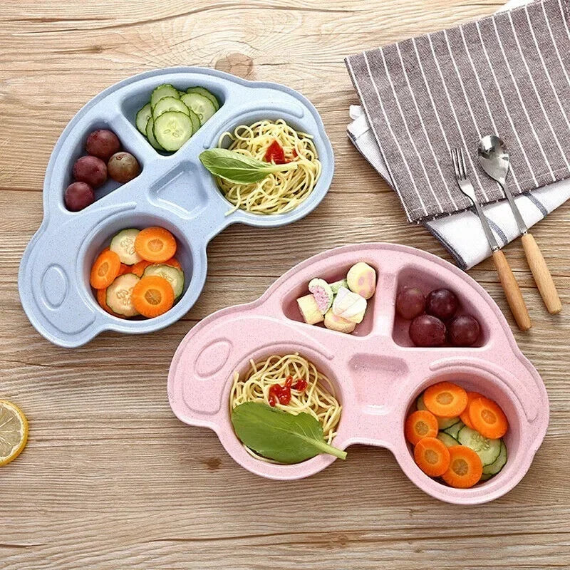 Cartoon Car Shape Environmentally Separated Child Food Plates, Toddler Infant Baby Dishes, Kids Dinnerware Tableware Tray
