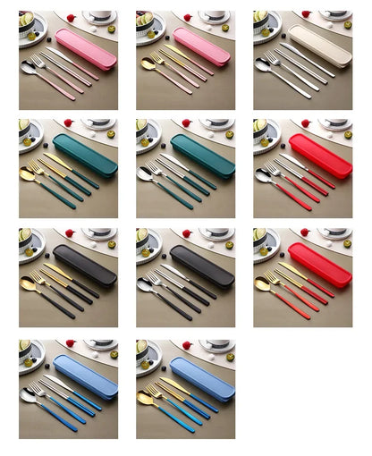 Eco Friendly 304 Dinnerware Set, Portable Cutlery Sets with Case, Kitchen Accessories, Gold Knife Fork Spoon Silverware Sets