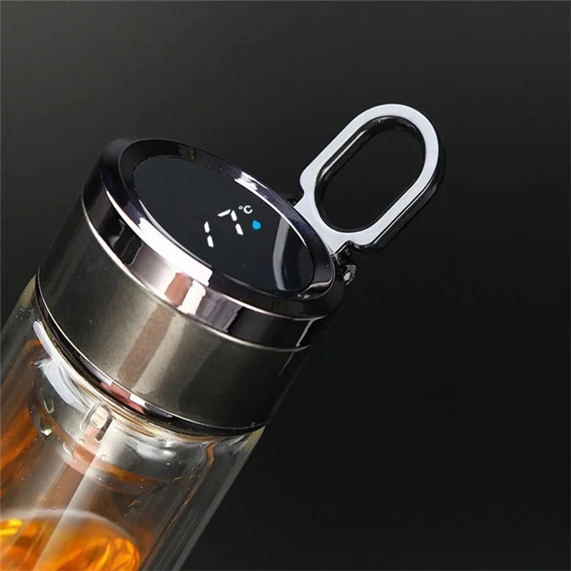 Smart Double Wall Glass Water Bottle With Filter Touch Display Stainless Steel Strainer Clear Drinking Tea Bottle With Handle