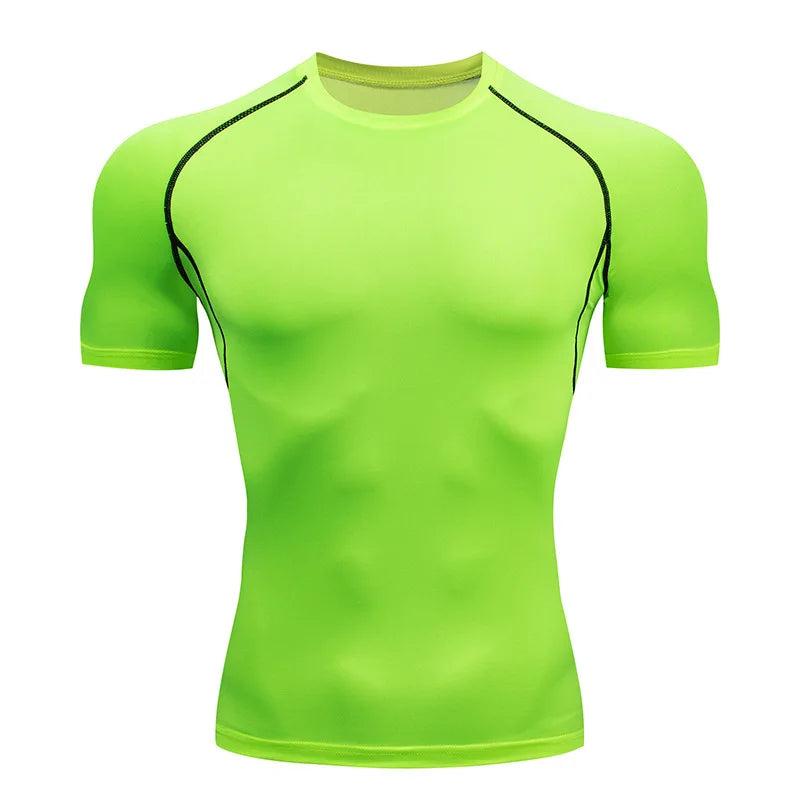 Men Compression Running T Shirt Fitness Tight Short Sleeve Tshirt Training Jogging Shirts Gym Sportswear Quick Dry Rashgard