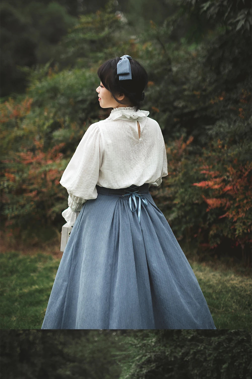 Autumn Winter Clothing Set Ladies Elegant Long Sleeve White Shirt Blouses Retro Vest with Fishbone Skirt Lolita 3 Piece Outfits