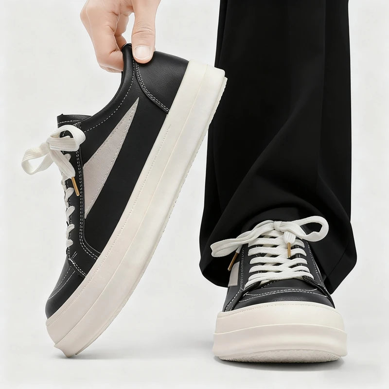 Men's Shoes 2025 New Spring Autumn Design Low Help Casual Thick Bottom Heightening Board Shoes Leather Surface