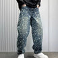 Jacquard Full Print Men's Jeans Retro Straight Loose Trend High Street Scimitar Long Pants 2025 Spring And Summer New