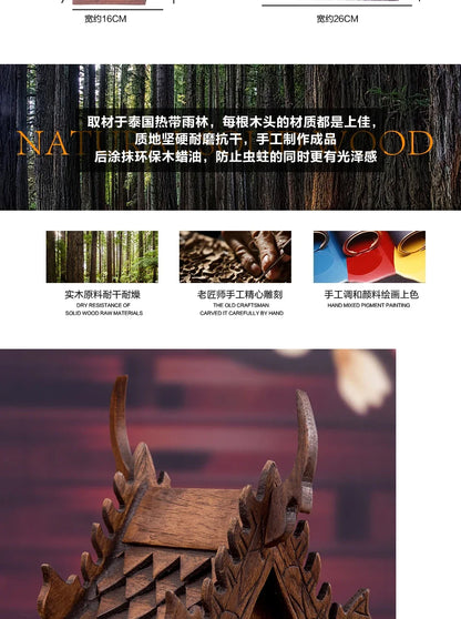 Eco-Friendly Solid Wood Carved House Ornament, Pure Handmade, Living Room, Bedroom Decor, Insect Proof Wood Wax Oil Finished