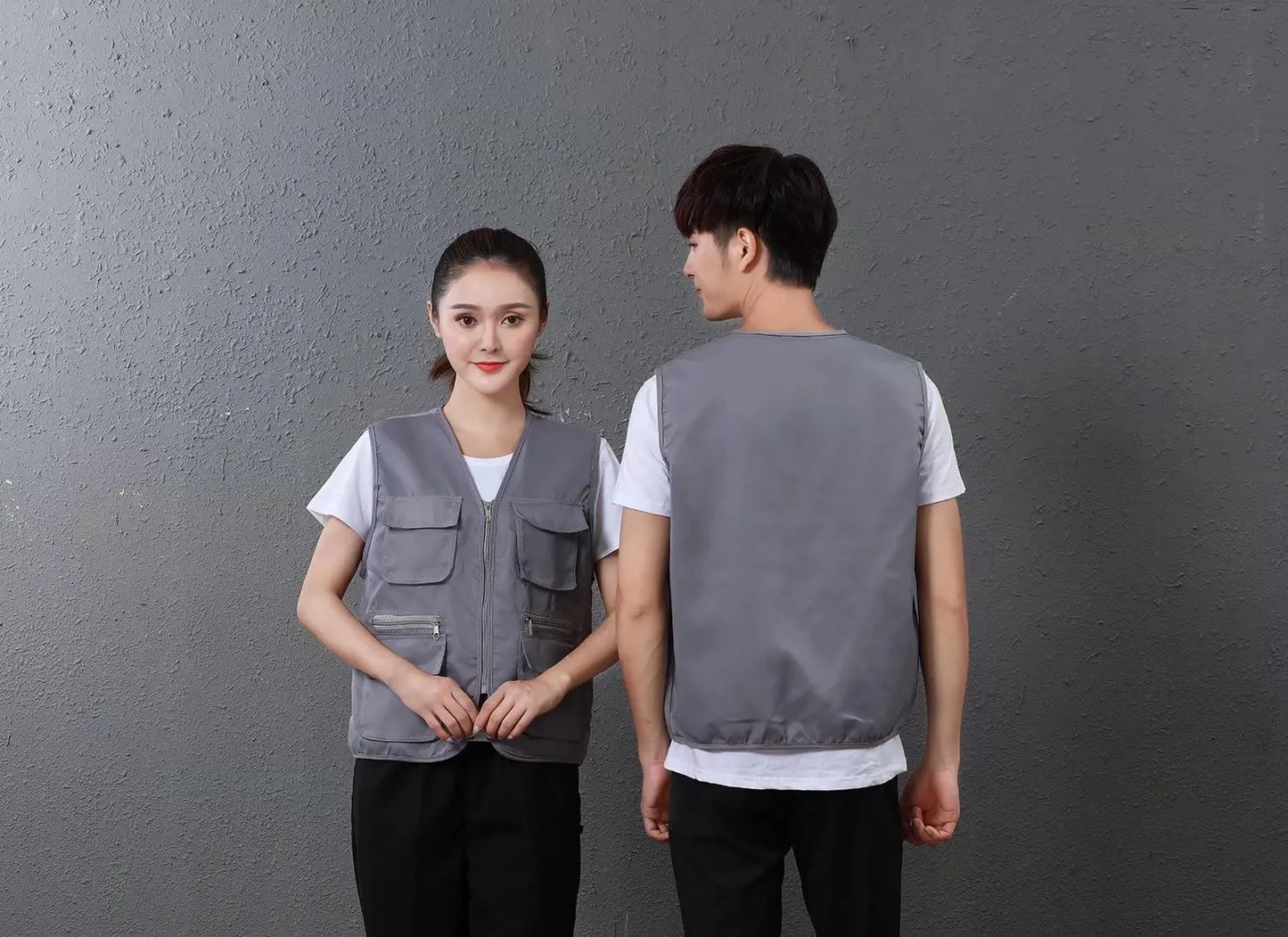 Customized multi-pocket vest work clothes with logo printing for supermarkets, educational institutions, catering, and photograp