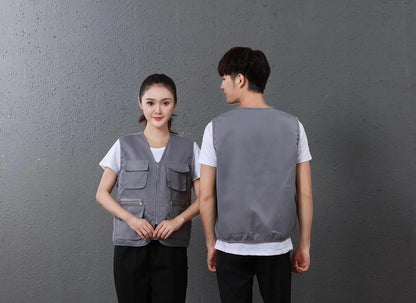 Customized multi-pocket vest work clothes with logo printing for supermarkets, educational institutions, catering, and photograp