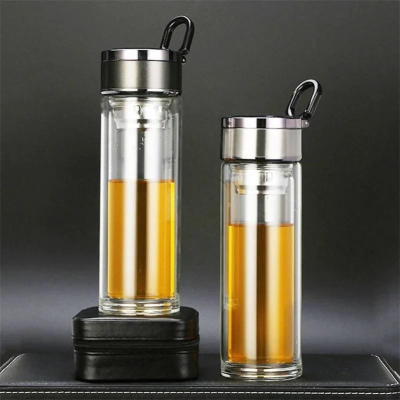 Smart Double Wall Glass Water Bottle With Filter Touch Display Stainless Steel Strainer Clear Drinking Tea Bottle With Handle