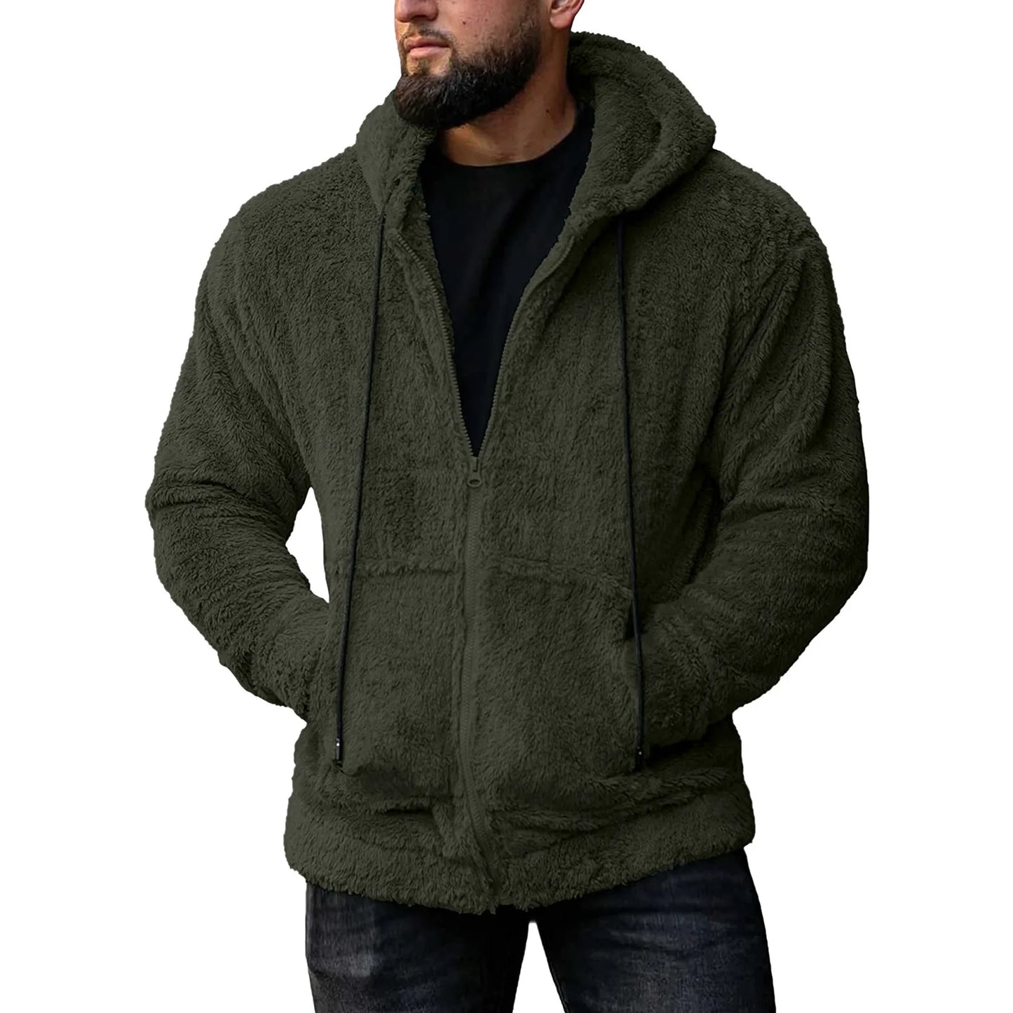 7 Color Option Men Fleece Hoodie Coats Autumn Winter Tie Collar Pocket Soft Flurry Fleece Zip Up Sweatshirt FYY-90090