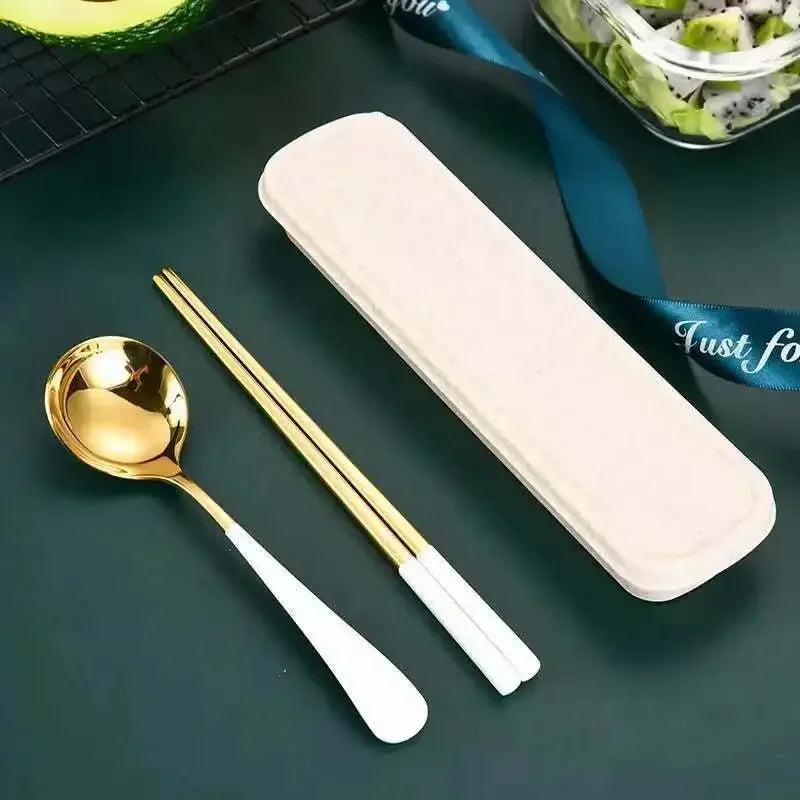 Eco Friendly Dinnerware Set, Portable Cutlery Sets With Case, Silverware Sets, 304 Kitchen Accessories Fork Spoon Gold Knife