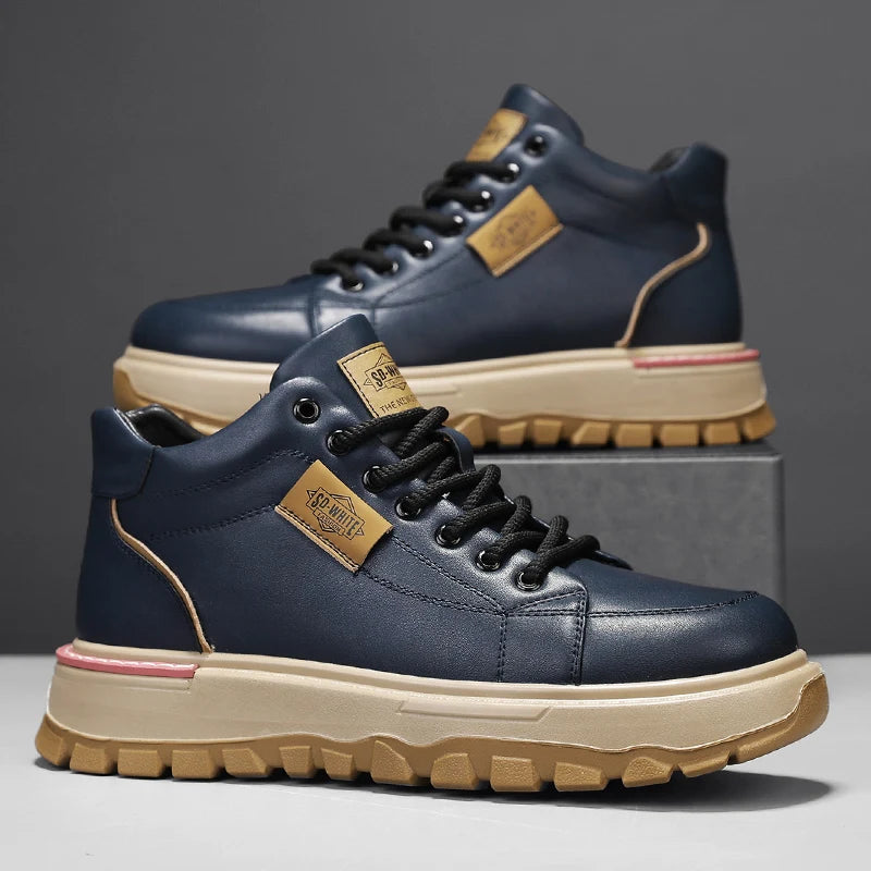 Men's Boots High Top Boots Mens Skateboard Shoes Anti Slip Man Sneakers Thick Bottom Lace Up Ankle Boots for Men Walking Shoes