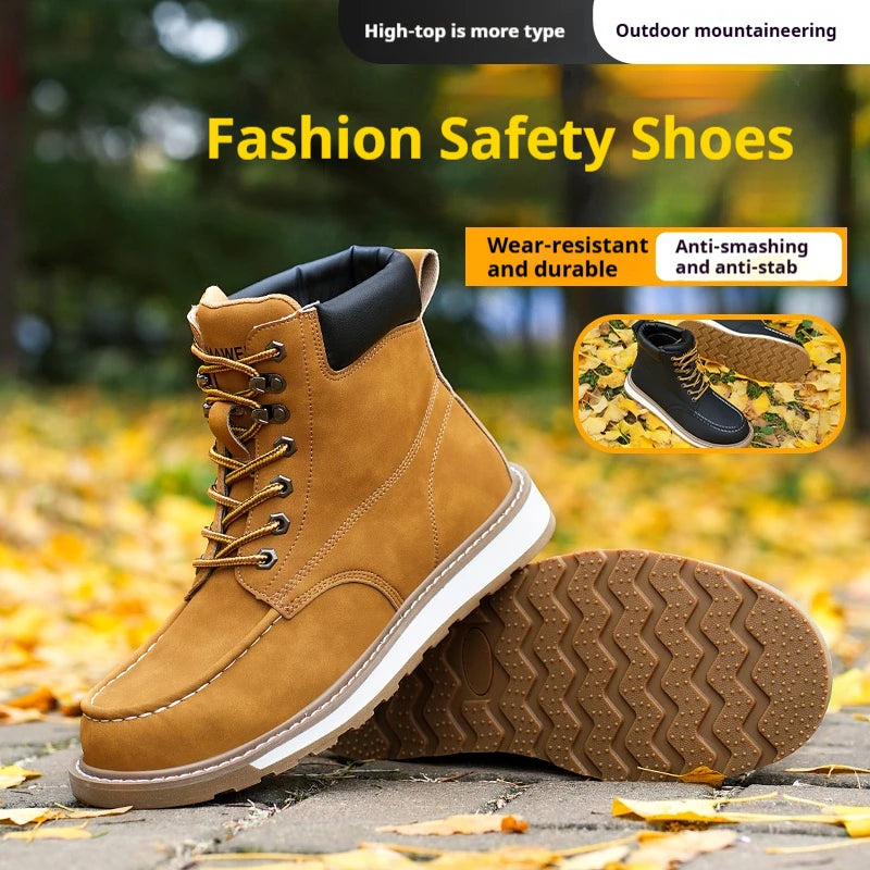 Mens High Top Safety Work Boots Water Resistant Steel Toe Shoes Slip/Oil Resistant Rubber Sole for Warehouse & Logistics Work