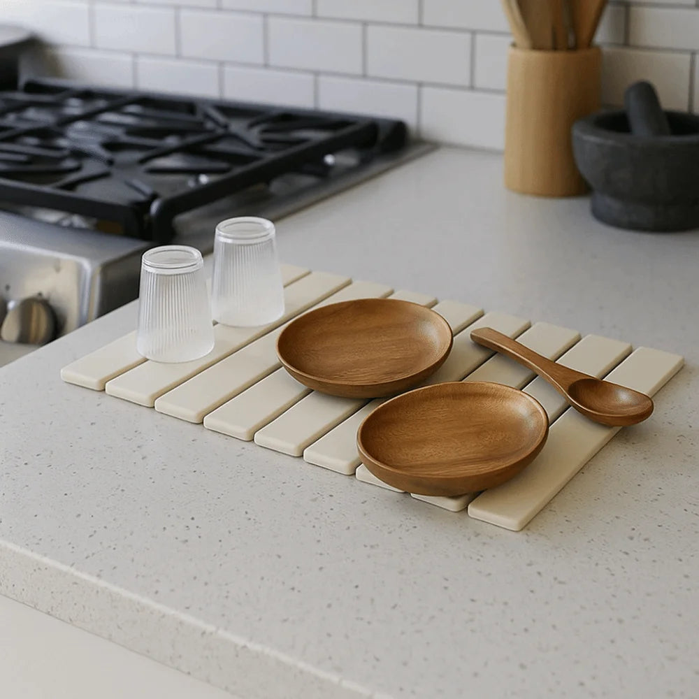 Eco-Friendly Portable Dish Drying Mat Diatom Mud High Absorbent Quick Drying Mat Non-Slip Foldable Collapsible Mat Home Use