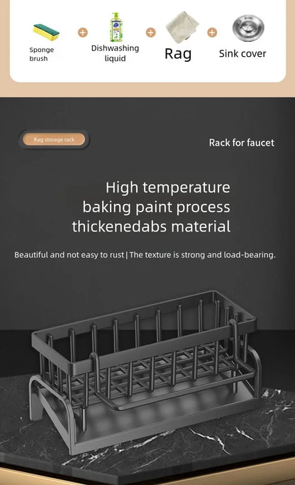 Kitchen Spice Storage Shelf with Drainage Rack, Installation Sink Organizer, Tap-Mounted Shelf for Home Kitchen Accessories
