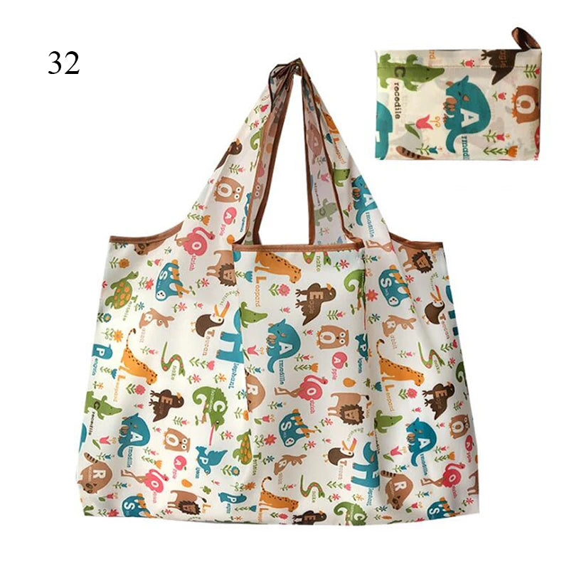 Eco-Friendly Printing Foldable Shopping Bag Tote Folding Pouch Handbags Convenient Large-capacity Thick For Travel Grocery Bag
