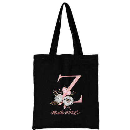 Custom Free Name Canvas Bags Women Shoulder Bag Handbags Pink Letter Beach Bags Tote Casual Woman Grocery Eco Shopping Bag