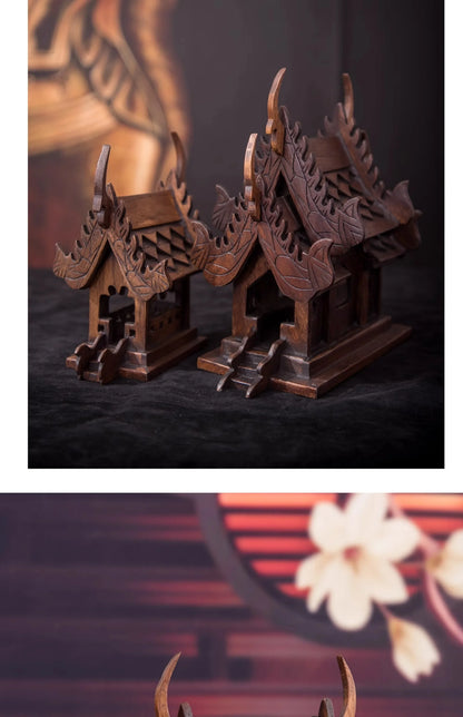 Eco-Friendly Solid Wood Carved House Ornament, Pure Handmade, Living Room, Bedroom Decor, Insect Proof Wood Wax Oil Finished