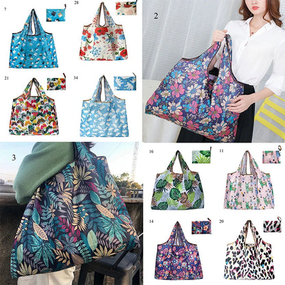 Eco-Friendly Printing Foldable Shopping Bag Tote Folding Pouch Handbags Convenient Large-capacity Thick For Travel Grocery Bag