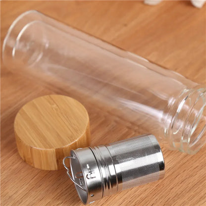 300/400/500ML Double Wall Glass Water Bottle Stainless Steel Filters Bamboo Lid Travel Home Drinkware Tea Infuser Office Tea Cup