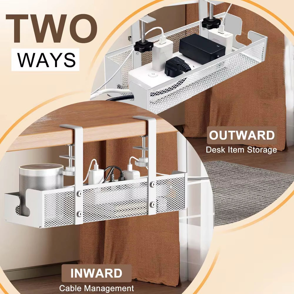 Cable Management under Desk Shelf Basket No Drill Steel Desk Cable Organizers Wire Storage Tray Cable Managements Box for Office