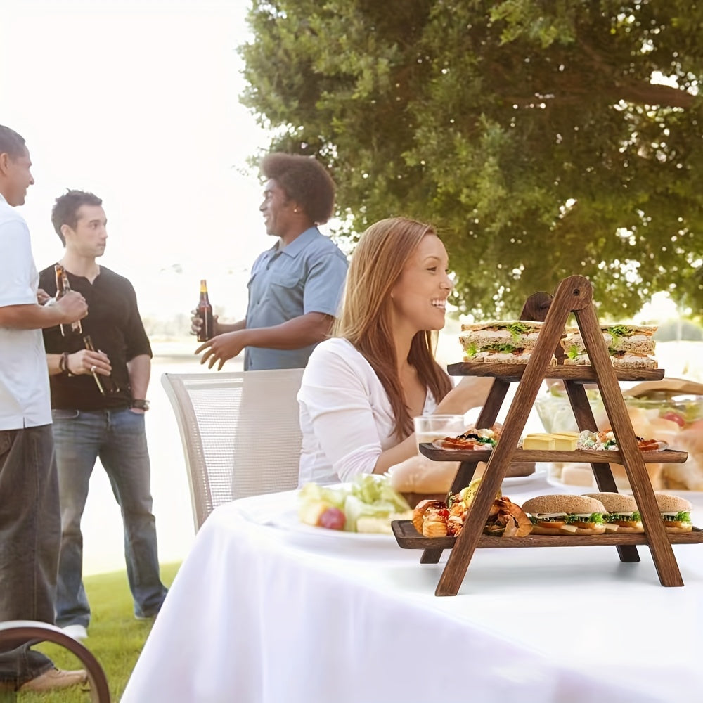 Multi-Tier Wooden Display Stand for Fruit, Cake, and Appetizers - Eco-Friendly Real Wood Serving Tray Organizer for General Use, Birthday Parties, Weddings, and Family Gatherings