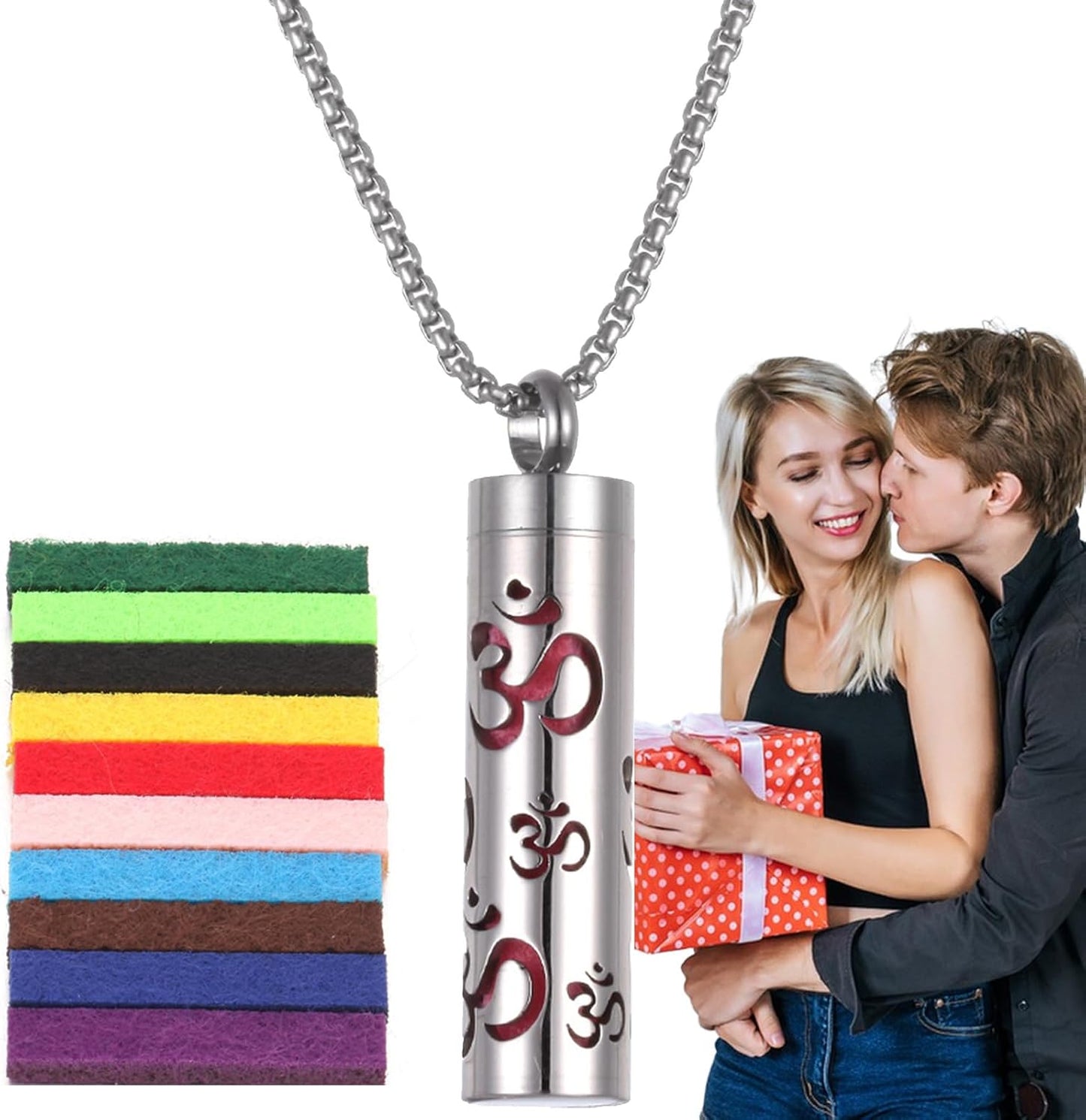 Diffuser Necklace - Locket Pendant Stainless Steel | Calming Aromatherapy Pendant Necklace with Diffuser Pads, Oil Jewelry for Valentine'S Day