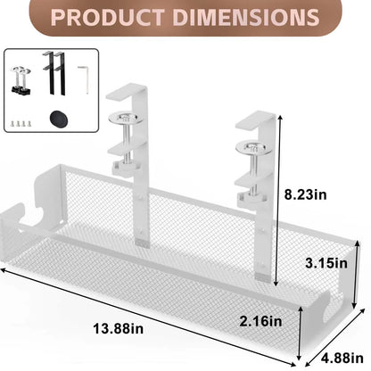 Cable Management under Desk Shelf Basket No Drill Steel Desk Cable Organizers Wire Storage Tray Cable Managements Box for Office