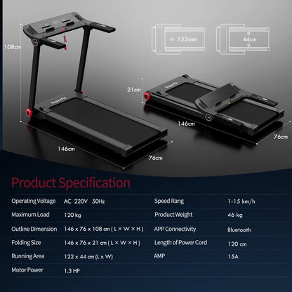 1.3HP Electric Folding Treadmill with 12 Programs