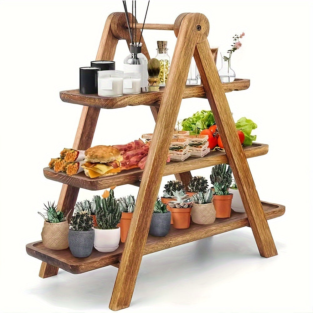 Multi-Tier Wooden Display Stand for Fruit, Cake, and Appetizers - Eco-Friendly Real Wood Serving Tray Organizer for General Use, Birthday Parties, Weddings, and Family Gatherings