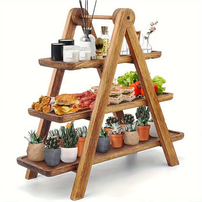 Multi-Tier Wooden Display Stand for Fruit, Cake, and Appetizers - Eco-Friendly Real Wood Serving Tray Organizer for General Use, Birthday Parties, Weddings, and Family Gatherings