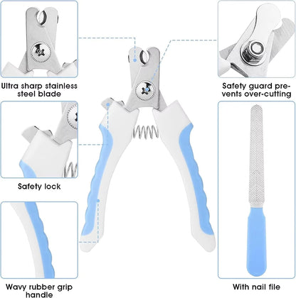 7-Piece Cat and Dog Brush Beauty Set, Pet Self-Cleaning Brush with Pet Nail Clippers and Files, Flea Dog Comb, Pet Shower Brush